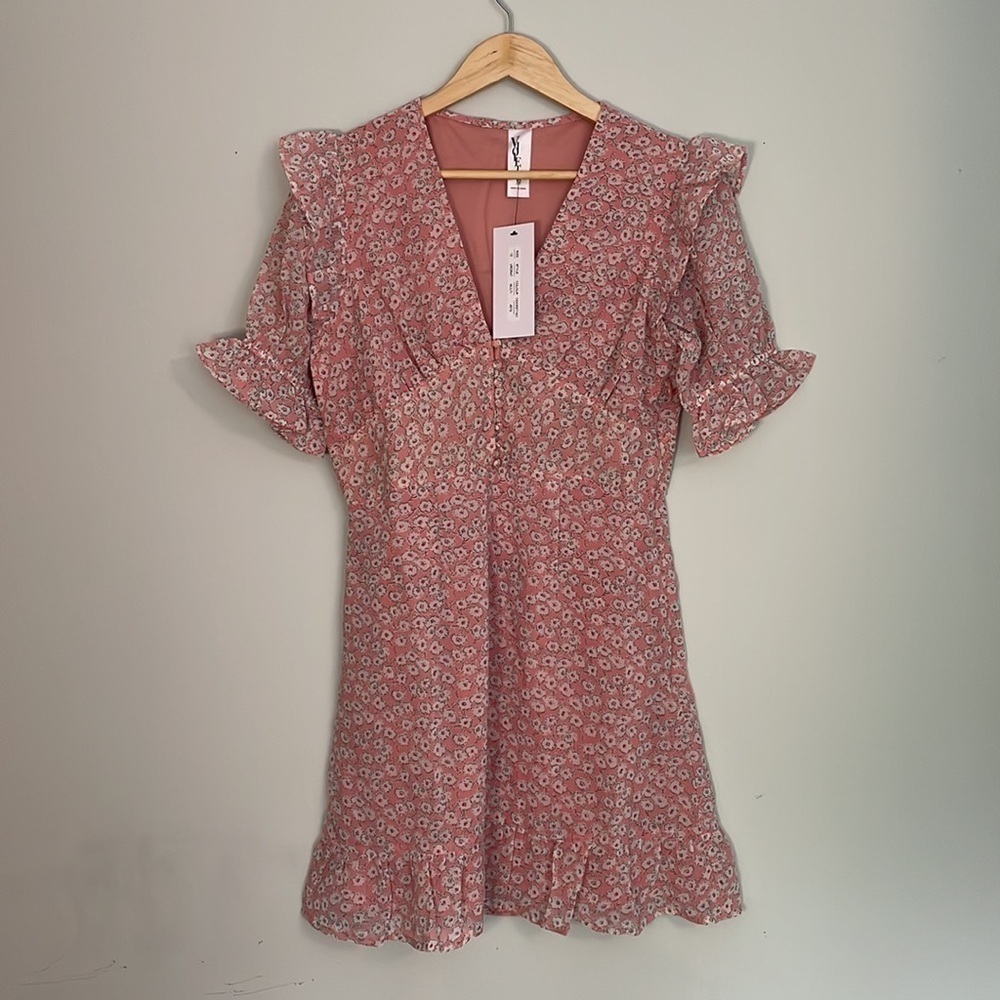 Violet Romance button front mini dress with ruffle sleeves in floral print dress - Picture 6 of 9